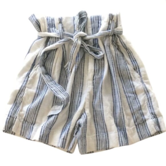 H&M L.O.G.G. Cotton High Tie Waist Shorts Sz 2 Blue & White Striped #146K - Picture 1 of 7